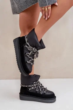 Damskie D.Franklin Zamszowe Śniegowce Damskie Z Grubym Sznurowaniem DFSH375003 Czarne