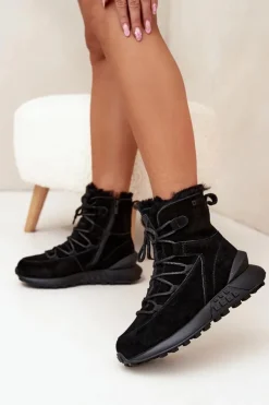 Sale Big Star Shoes Zamszowe Śniegowce Damskie Z Futerkiem Big Star SS274319 Czarne Czarny