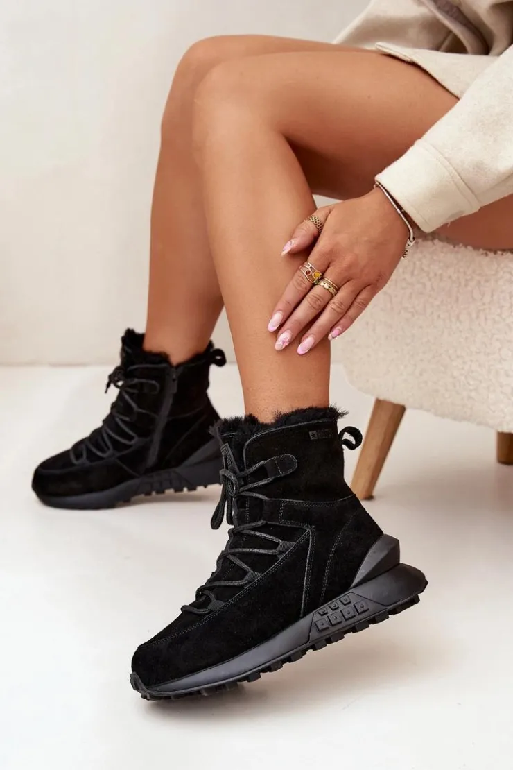 Sale Big Star Shoes Zamszowe Śniegowce Damskie Z Futerkiem Big Star SS274319 Czarne Czarny