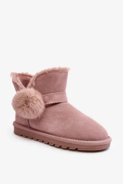 Boto Śniegowce Damskie*Zamszowe Śniegowce Damskie Z Wycięciami Różowe Eraclio Różowy