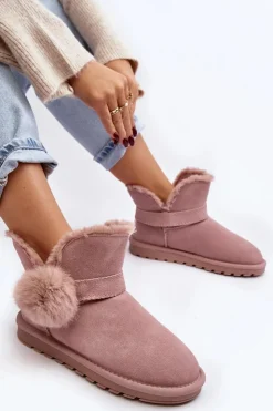 Boto Śniegowce Damskie*Zamszowe Śniegowce Damskie Z Wycięciami Różowe Eraclio Różowy