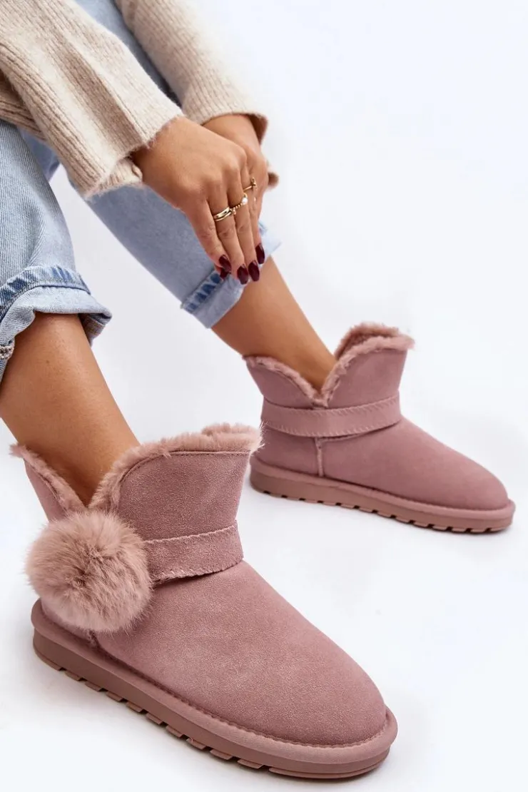 Boto Śniegowce Damskie*Zamszowe Śniegowce Damskie Z Wycięciami Różowe Eraclio Różowy