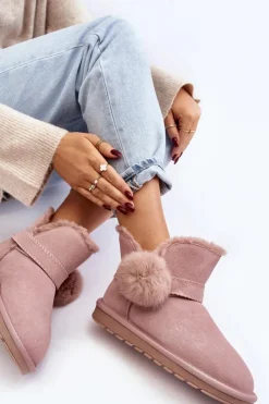 Boto Śniegowce Damskie*Zamszowe Śniegowce Damskie Z Wycięciami Różowe Eraclio Różowy