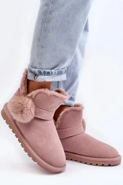 Boto Śniegowce Damskie*Zamszowe Śniegowce Damskie Z Wycięciami Różowe Eraclio Różowy