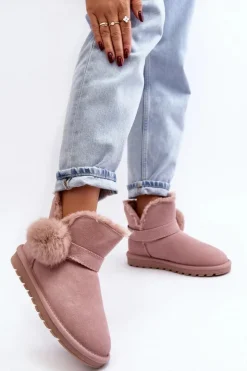 Boto Śniegowce Damskie*Zamszowe Śniegowce Damskie Z Wycięciami Różowe Eraclio Różowy