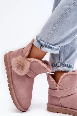 Boto Śniegowce Damskie*Zamszowe Śniegowce Damskie Z Wycięciami Różowe Eraclio Różowy