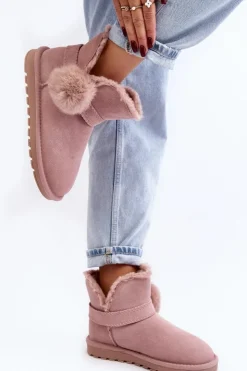 Boto Śniegowce Damskie*Zamszowe Śniegowce Damskie Z Wycięciami Różowe Eraclio Różowy
