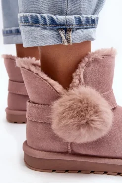 Boto Śniegowce Damskie*Zamszowe Śniegowce Damskie Z Wycięciami Różowe Eraclio Różowy