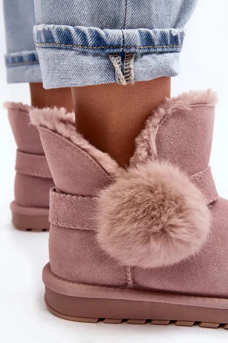 Boto Śniegowce Damskie*Zamszowe Śniegowce Damskie Z Wycięciami Różowe Eraclio Różowy