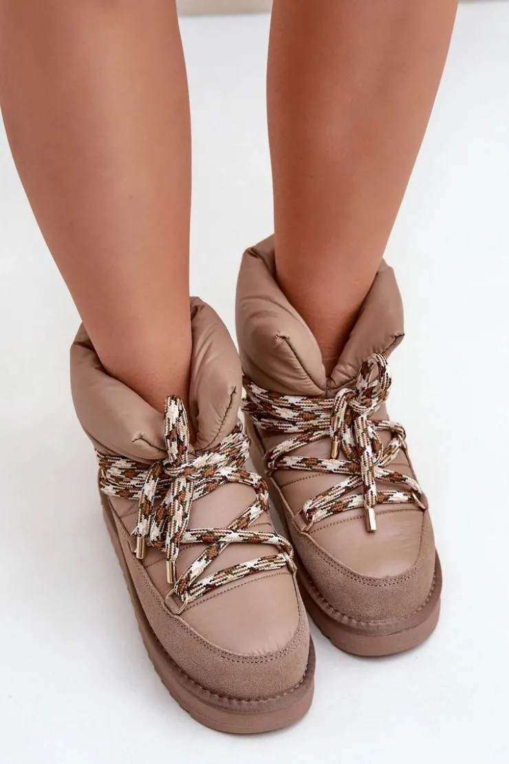 D.Franklin Śniegowce Damskie*Zamszowe Śniegowce Damskie Z Grubym Sznurowaniem DFSH375003 Taupe Beżowy