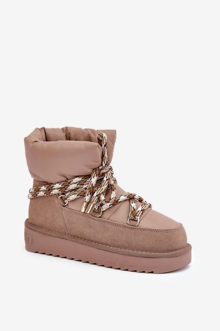 D.Franklin Śniegowce Damskie*Zamszowe Śniegowce Damskie Z Grubym Sznurowaniem DFSH375003 Taupe Beżowy