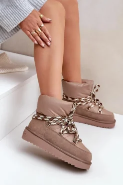 D.Franklin Śniegowce Damskie*Zamszowe Śniegowce Damskie Z Grubym Sznurowaniem DFSH375003 Taupe Beżowy