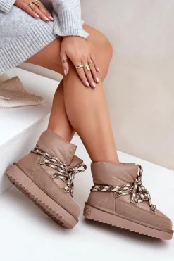 D.Franklin Śniegowce Damskie*Zamszowe Śniegowce Damskie Z Grubym Sznurowaniem DFSH375003 Taupe Beżowy