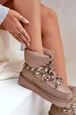 D.Franklin Śniegowce Damskie*Zamszowe Śniegowce Damskie Z Grubym Sznurowaniem DFSH375003 Taupe Beżowy