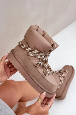 D.Franklin Śniegowce Damskie*Zamszowe Śniegowce Damskie Z Grubym Sznurowaniem DFSH375003 Taupe Beżowy