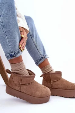 Damskie Boto Zamszowe Śniegowce Na Platformie Ciemnobeżowe Corcoran