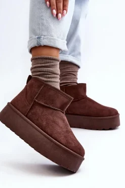 Boto Śniegowce Damskie*Zamszowe Śniegowce Na Platformie Brązowe Corcoran Brązowy