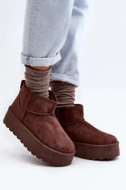 Boto Śniegowce Damskie*Zamszowe Śniegowce Na Platformie Brązowe Corcoran Brązowy