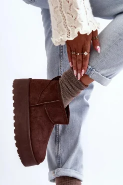 Boto Śniegowce Damskie*Zamszowe Śniegowce Na Platformie Brązowe Corcoran Brązowy