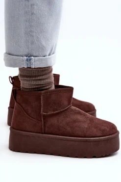 Boto Śniegowce Damskie*Zamszowe Śniegowce Na Platformie Brązowe Corcoran Brązowy