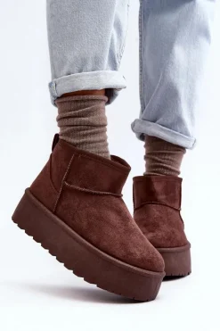 Boto Śniegowce Damskie*Zamszowe Śniegowce Na Platformie Brązowe Corcoran Brązowy