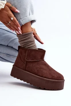 Boto Śniegowce Damskie*Zamszowe Śniegowce Na Platformie Brązowe Corcoran Brązowy