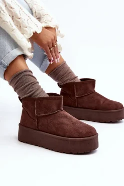 Boto Śniegowce Damskie*Zamszowe Śniegowce Na Platformie Brązowe Corcoran Brązowy