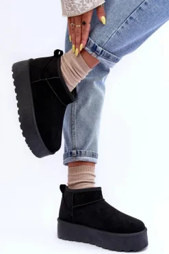 Damskie Boto Zamszowe Śniegowce Na Platformie Czarne Corcoran