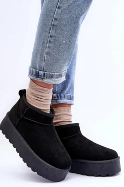 Damskie Boto Zamszowe Śniegowce Na Platformie Czarne Corcoran