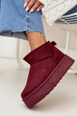 Boto Śniegowce Damskie*Zamszowe Śniegowce Na Platformie Bordowe Corcoran