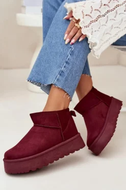 Boto Śniegowce Damskie*Zamszowe Śniegowce Na Platformie Bordowe Corcoran