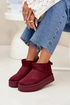 Boto Śniegowce Damskie*Zamszowe Śniegowce Na Platformie Bordowe Corcoran
