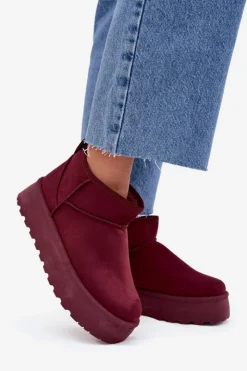 Boto Śniegowce Damskie*Zamszowe Śniegowce Na Platformie Bordowe Corcoran