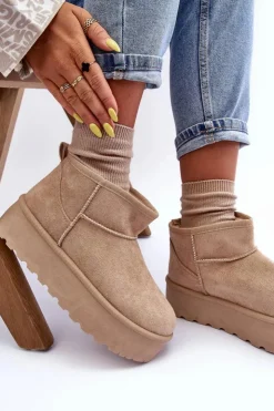 Boto Śniegowce Damskie*Zamszowe Śniegowce Na Platformie Beżowe Corcoran Beżowy