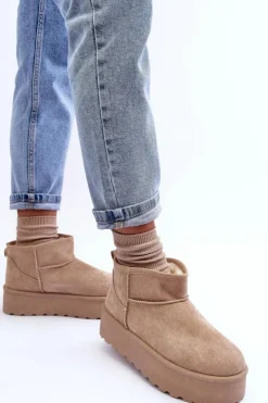 Boto Śniegowce Damskie*Zamszowe Śniegowce Na Platformie Beżowe Corcoran Beżowy