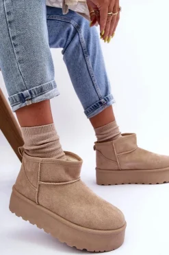 Boto Śniegowce Damskie*Zamszowe Śniegowce Na Platformie Beżowe Corcoran Beżowy