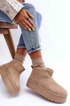 Boto Śniegowce Damskie*Zamszowe Śniegowce Na Platformie Beżowe Corcoran Beżowy