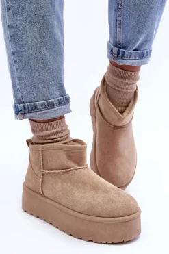 Boto Śniegowce Damskie*Zamszowe Śniegowce Na Platformie Beżowe Corcoran Beżowy