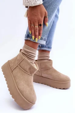 Boto Śniegowce Damskie*Zamszowe Śniegowce Na Platformie Beżowe Corcoran Beżowy