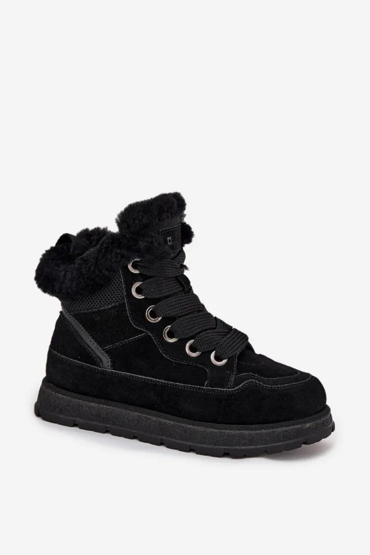 Big Star Shoes Śniegowce Damskie*Zamszowe Śniegowce Trapery Damskie Na Platformie Z Futerkiem Big Star SS274369 Czarne Czarny