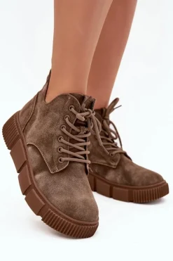 Damskie Big Star Shoes Zamszowe Niskie Botki Damskie Na Platformie Big Star SS274594 Beżowe