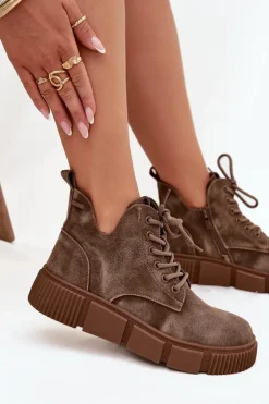 Damskie Big Star Shoes Zamszowe Niskie Botki Damskie Na Platformie Big Star SS274594 Beżowe