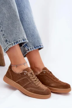 Damskie Evento Zamszowe Niskie Sneakersy Damskie Brązowe Paliana