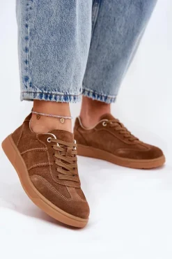 Damskie Evento Zamszowe Niskie Sneakersy Damskie Brązowe Paliana