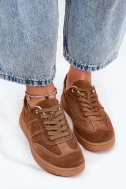 Damskie Evento Zamszowe Niskie Sneakersy Damskie Brązowe Paliana