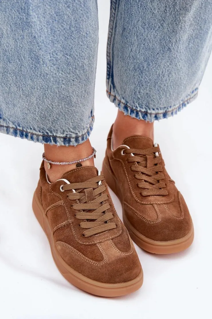 Damskie Evento Zamszowe Niskie Sneakersy Damskie Brązowe Paliana
