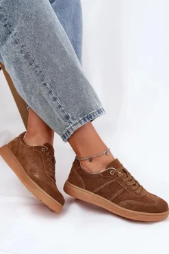 Damskie Evento Zamszowe Niskie Sneakersy Damskie Brązowe Paliana