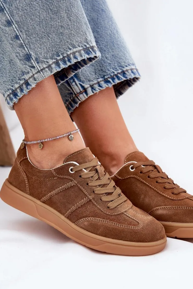 Damskie Evento Zamszowe Niskie Sneakersy Damskie Brązowe Paliana