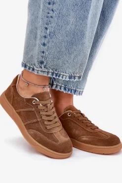 Damskie Evento Zamszowe Niskie Sneakersy Damskie Brązowe Paliana