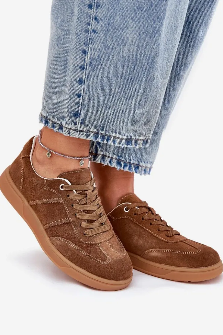 Damskie Evento Zamszowe Niskie Sneakersy Damskie Brązowe Paliana